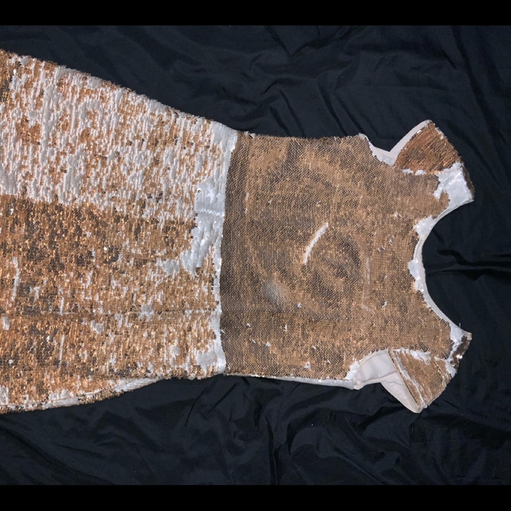 Vince Camuto sequined gold dress.